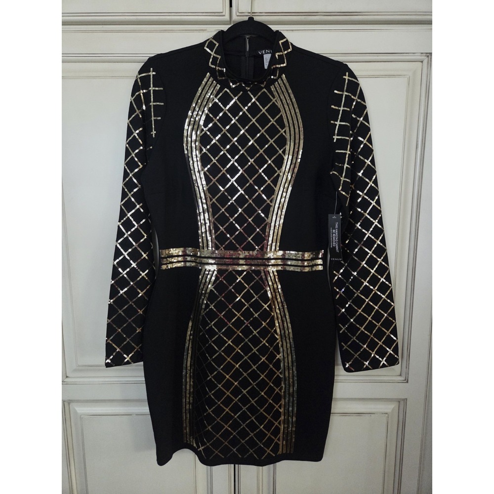 Venus Bodycon Dress‎ Women's 12 Small Med Solid Gold Dancer Clubbing Gogo Abba